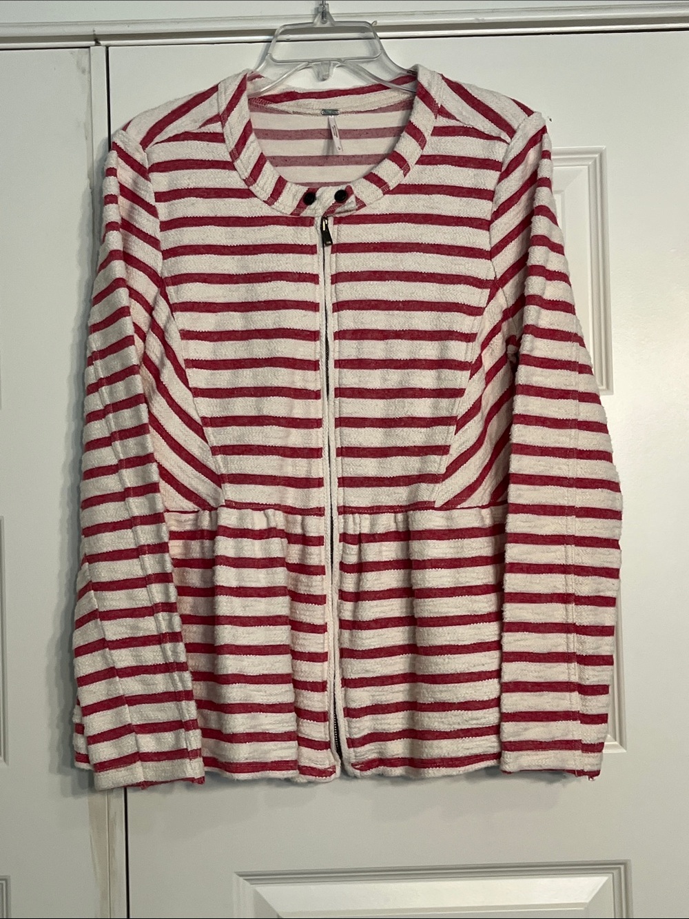 Free People Cream and Pink Striped Knit‎ Top with Logo Tag